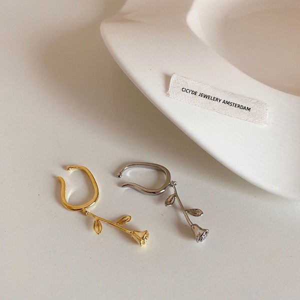 Fluid line rose flower ear cuff-one piece