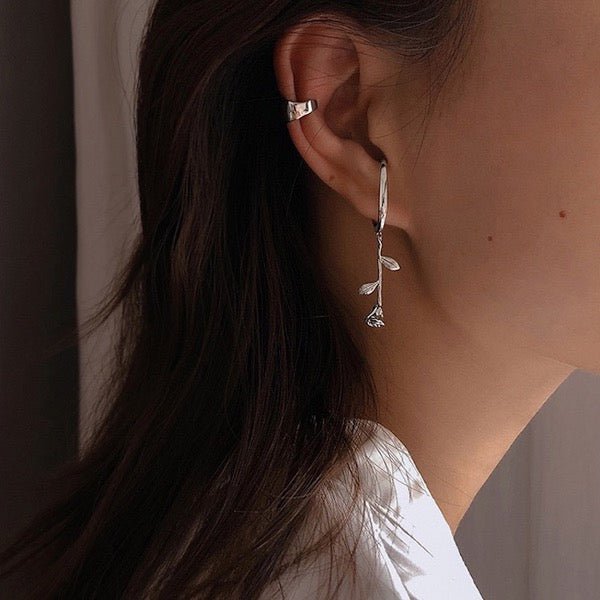 Fluid line rose flower ear cuff-one piece