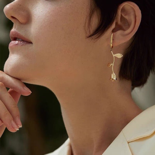 Fluid line rose flower ear cuff-one piece