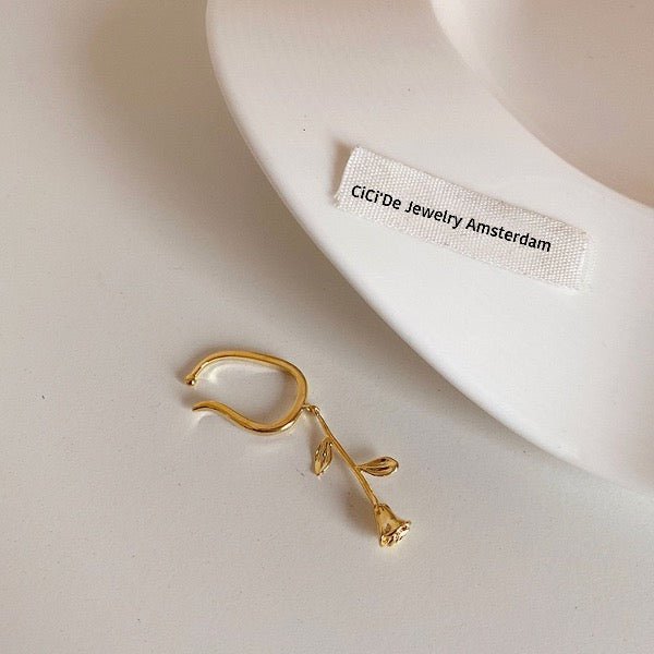Fluid line rose flower ear cuff-one piece