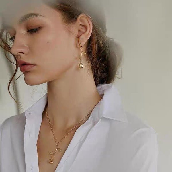 Fluid line rose flower ear cuff-one piece
