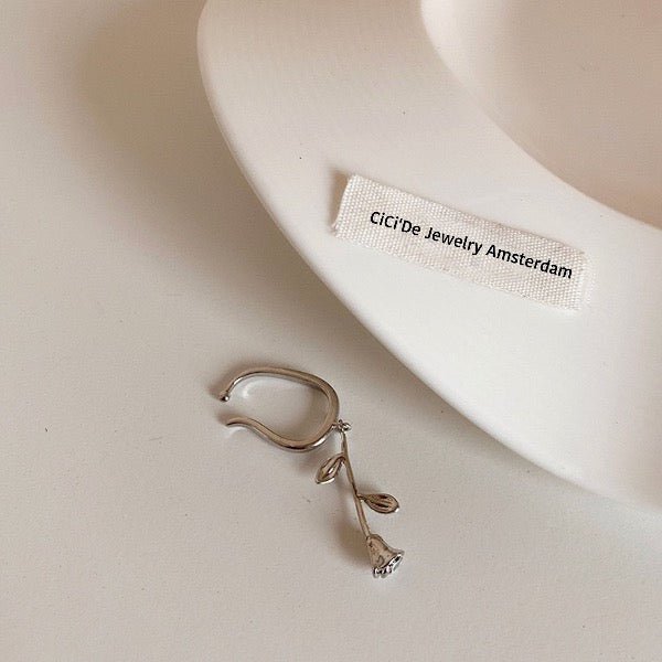 Fluid line rose flower ear cuff-one piece