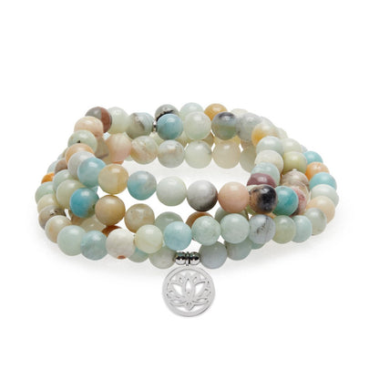 Bracelet Mala "Lotus" of 108 beads in Amazonite