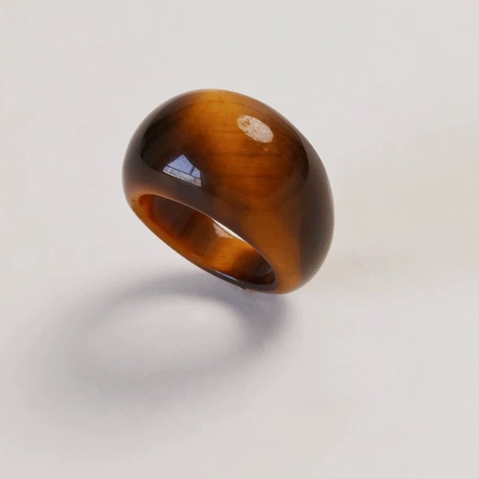 Minimalist tough look ring-Tiger eye stone and white jade