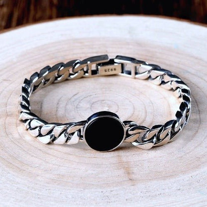 Sterling Silver Cuban Chain Bracelet - Black Onyx