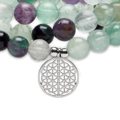 "Genius" Mala bracelet with 108 rainbow fluorite beads