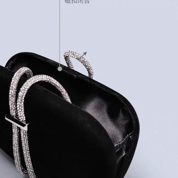 Luxury Black Velvet Party Clutch - Sparkling Diamond Belt