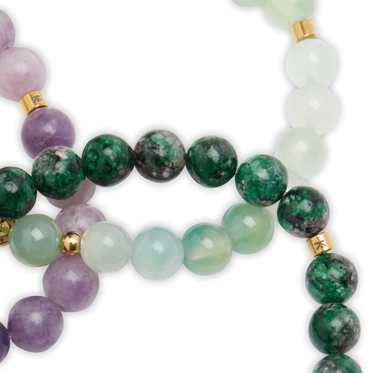 Triple bracelets "Emotional Liberation" in Lepidolite, Clinozoisite and Grape Agate