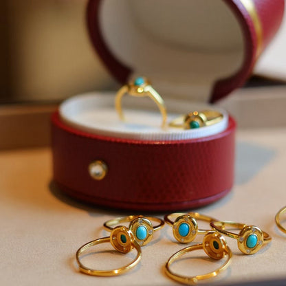 Modern Vintage Turquoise Stone Oval Ring-Adjustable