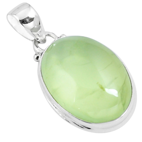 Necklace and oval pendant "Will and Manifestation" in Prehnite and Silver 925