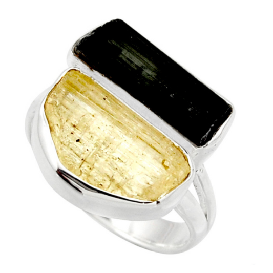 Ring “Anchorage and Lucidity” set with Tourmaline and Scapolite in 925 silver