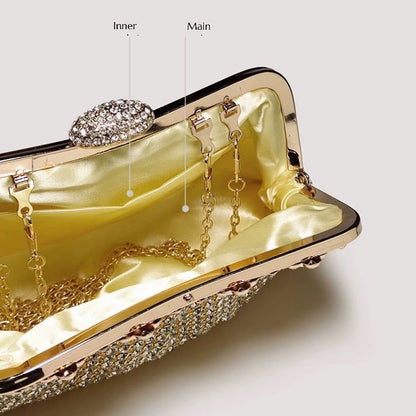 Luxury clutch with diamond look, gold and silver