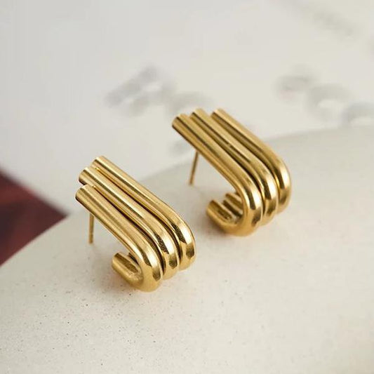 Minimalist U-shape gold stud earrings