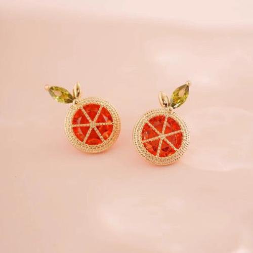 Cute Sparkling Lemon Stud Earrings - Yellow and Red