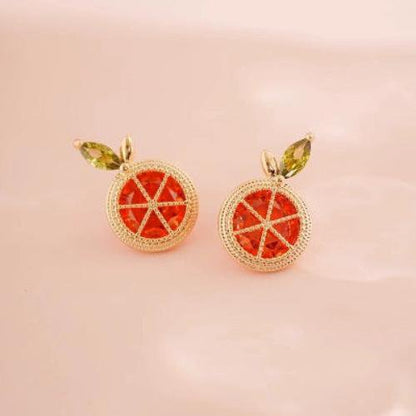 Cute Sparkling Lemon Stud Earrings - Yellow and Red