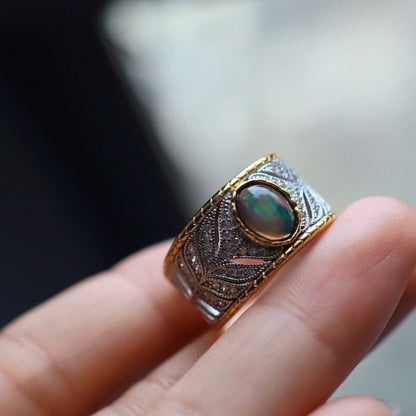 Vintage Eastern Royal Style Black Opal Ring - Adjustable