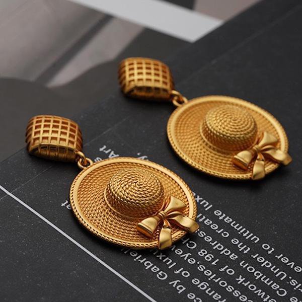 Vintage style straw hat earrings