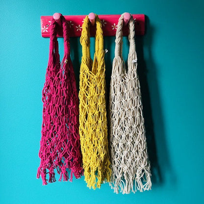 Luna-Leena tas macrame fuchsia - katoen - handgemaakt in Nepal