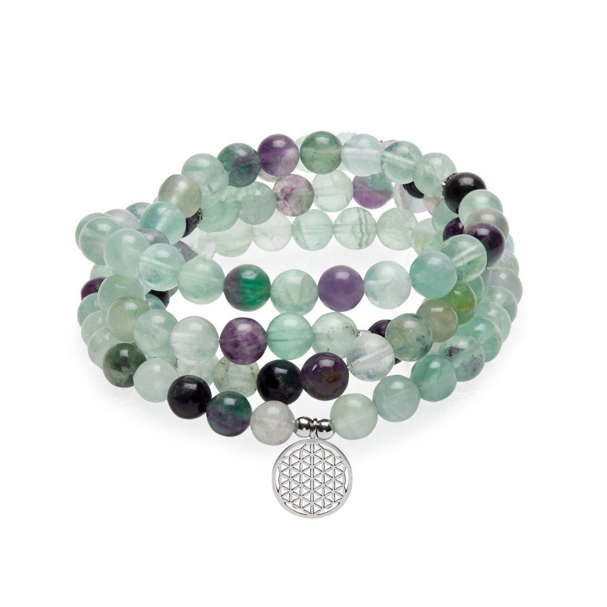 "Genius" Mala bracelet with 108 rainbow fluorite beads