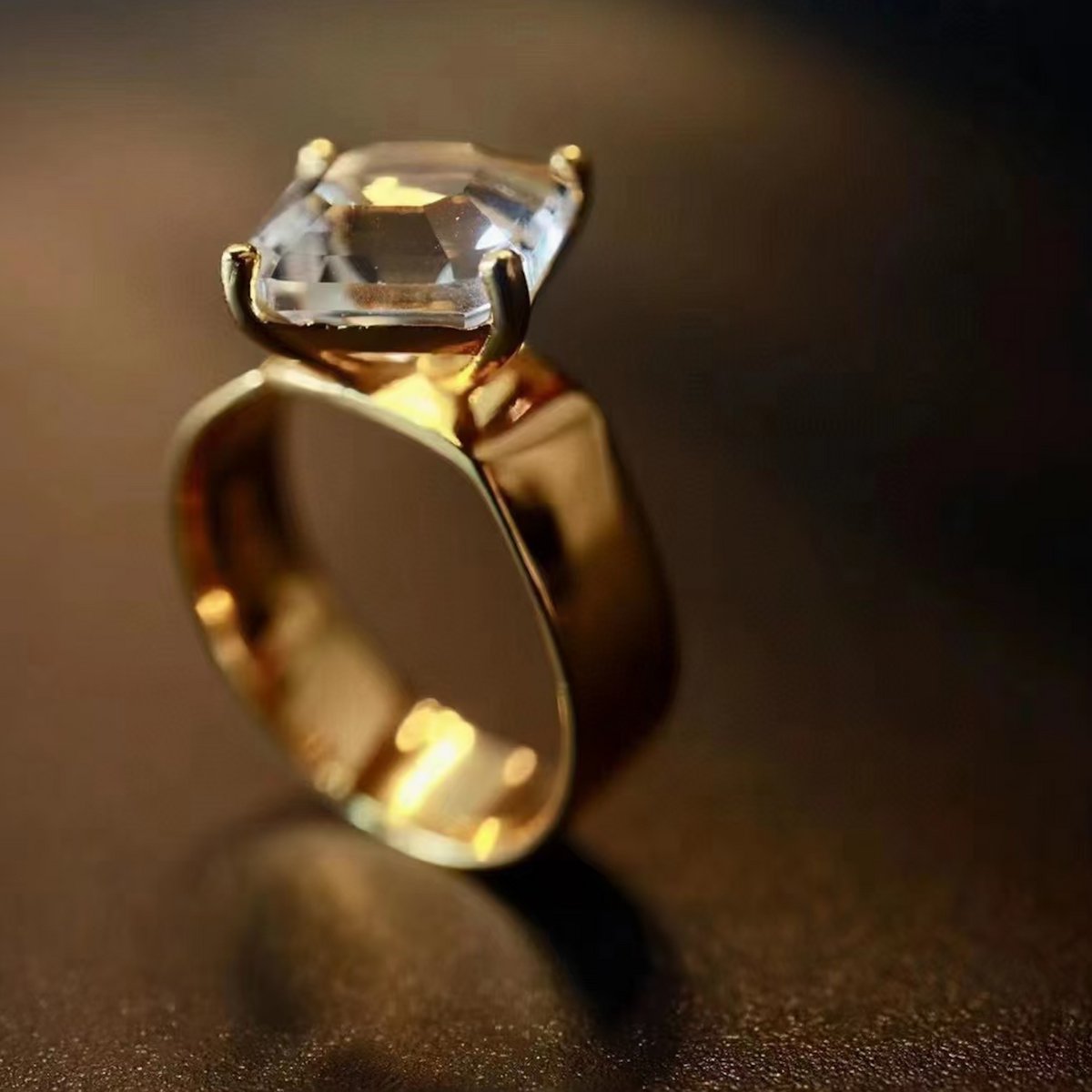 Helder kwartskristal goud vermeil statement ring-verstelbaar