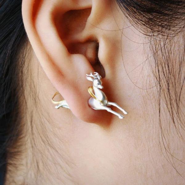 Unique Double Sided Stud Earrings with Deer Design - One Piece