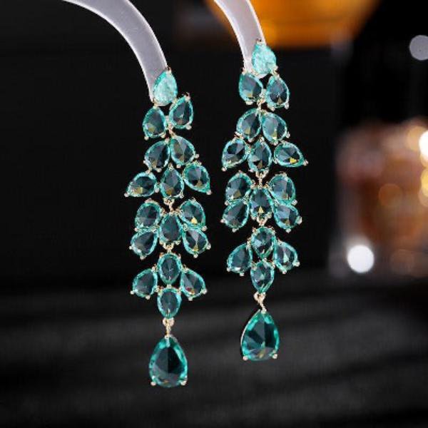 Dazzling Green Leaves Large Drop Earrings