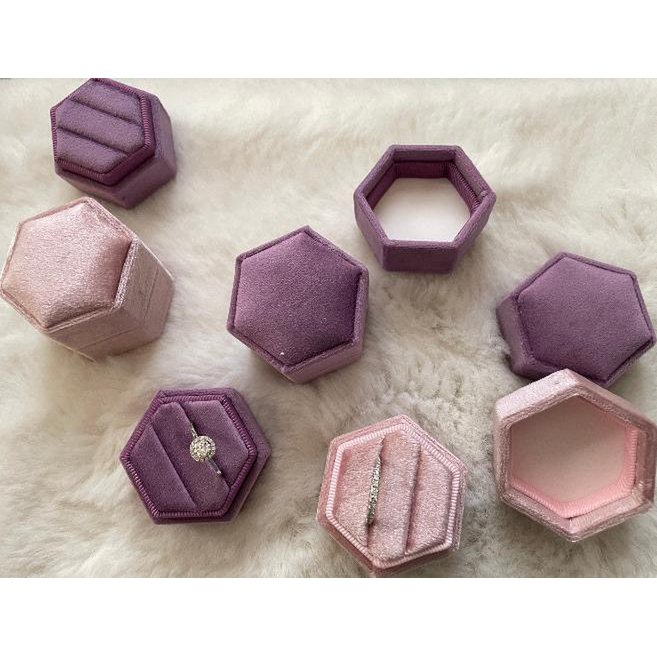 Hexagon Velvet Wedding Ring Box-Pinky colors