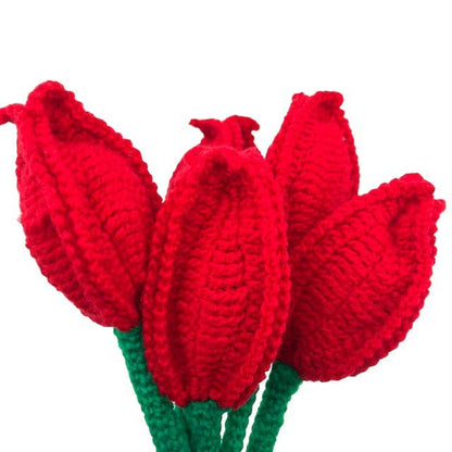 Luna-Leena 2x bloemtulp Hollands rood - zachte wol - handgehaakt in Nepal