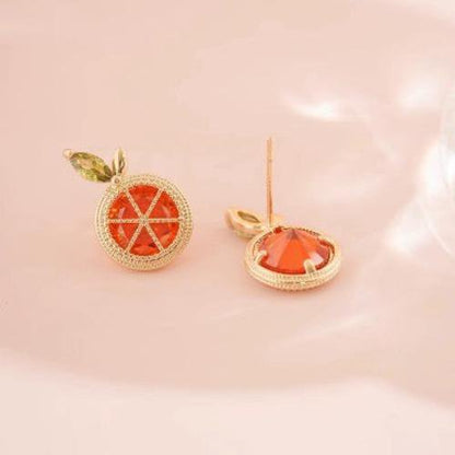 Cute Sparkling Lemon Stud Earrings - Yellow and Red