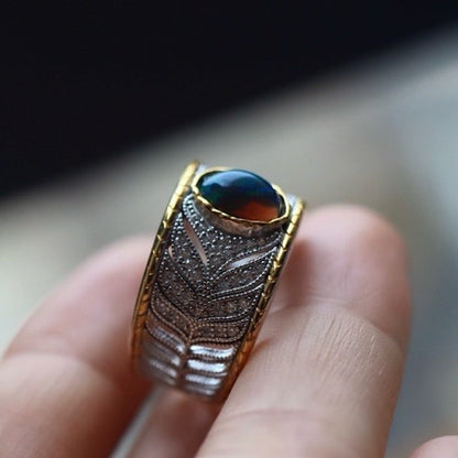 Vintage Eastern Royal Style Black Opal Ring - Adjustable