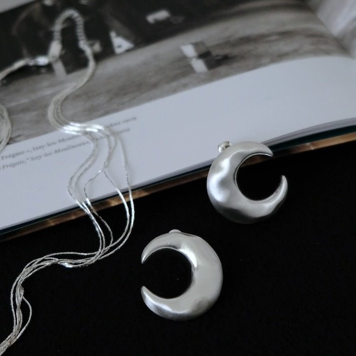 Unique minimalist silver moon earrings