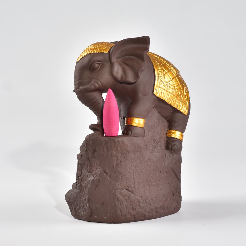 Ceramic Incense Burner "Wisdom of the Elephant" Gold