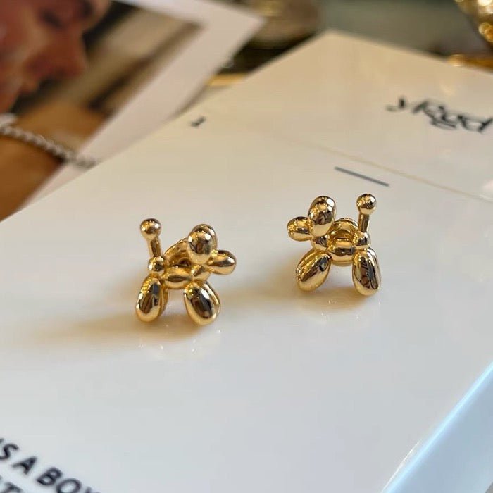 Cute Balloon Dog Small Stud Earrings-Gold and Silver