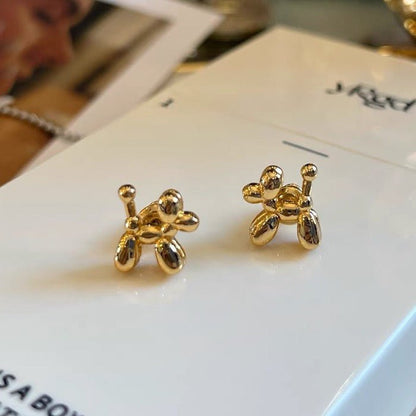 Cute Balloon Dog Small Stud Earrings-Gold and Silver