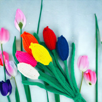 Luna-Leena tulp Hollands boeket veelkleurig - 1 boeket met 6 bloemen - zachte wol - handgehaakt in Nepal