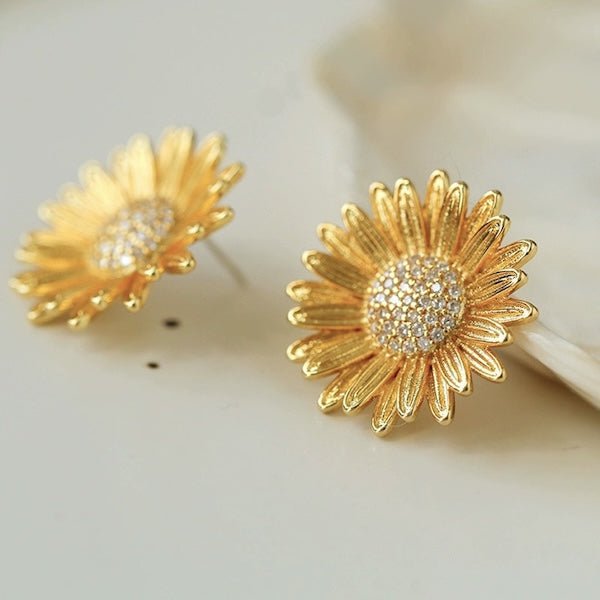 Modern vintage sunflower love stud earrings