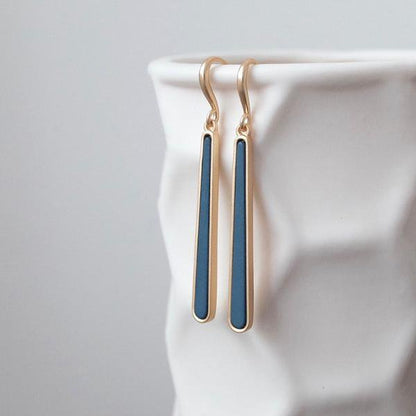 Minimalist geometric blue enamel earring