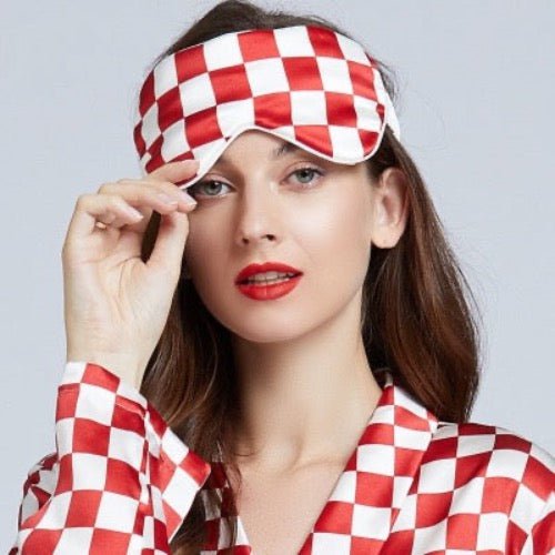 100% Silk Relaxation Sleep Mask-19mm-Straps on Checkerboard Patterns-Oversize