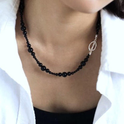 Minimalist Black Onyx Bead Necklace