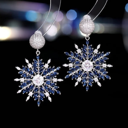 Blue snowflakes sparkling christmas earrings