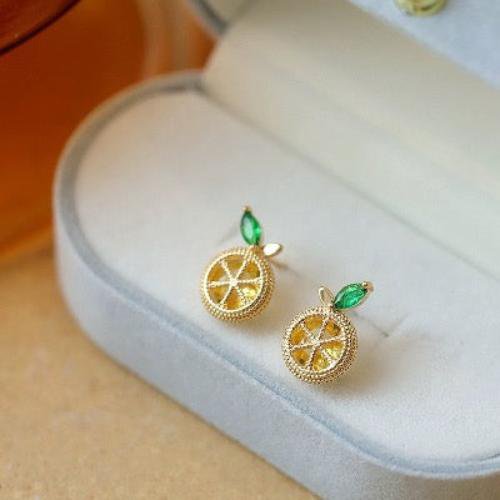 Cute Sparkling Lemon Stud Earrings - Yellow and Red