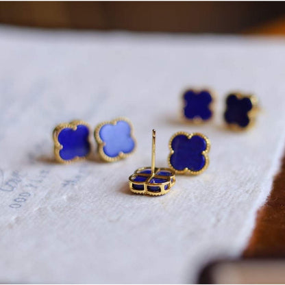 Minimalist Lapis Lazuli lucky clover stud earrings - Gold vermeil - AAAA Quality