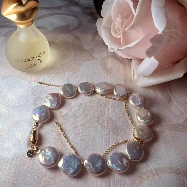 Unique Baroque Pearl Coin Bead Bracelet