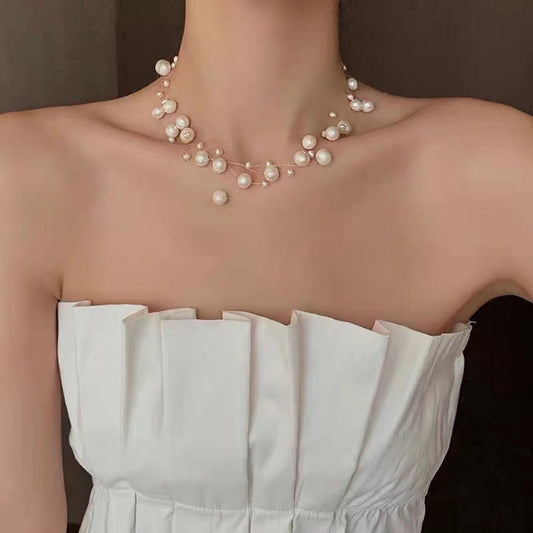 Freshwater pearl beads transparent line bridal choker