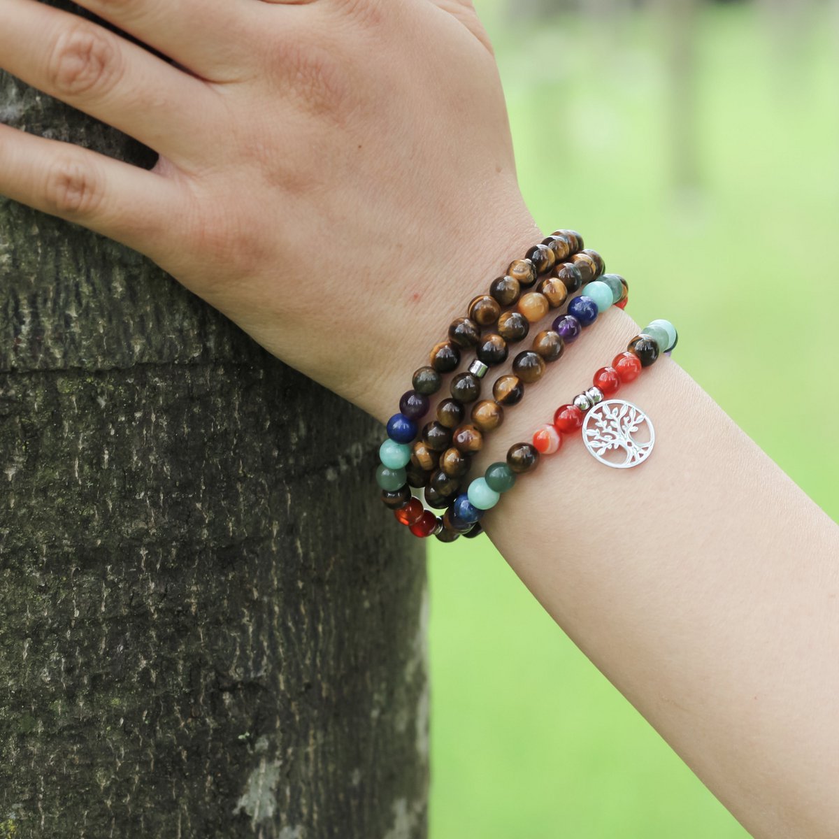 Tijgeroog Healing 7 Chakra's Mala Armband