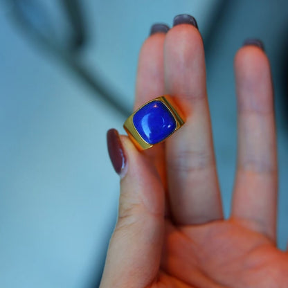 Striking Square Gemstone Ring - Genuine Lapis Lazuli - Adjustable