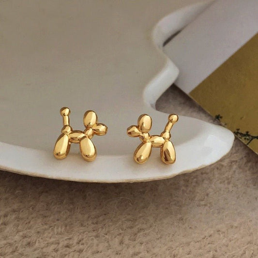 Cute Balloon Dog Small Stud Earrings-Gold and Silver