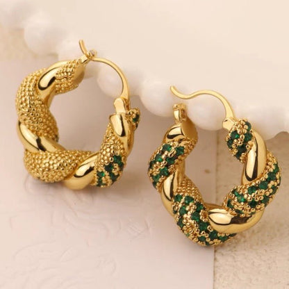 Vintage style braided earrings - green stones