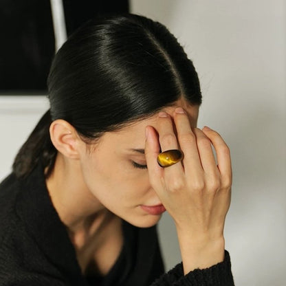 Minimalist tough look ring-Tiger eye stone and white jade