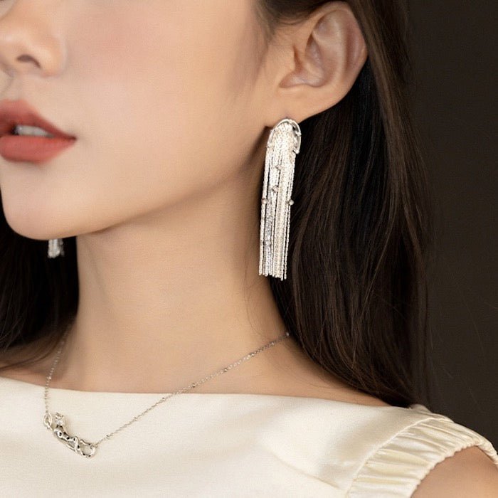 Sparkling Tassel Longline Earrings